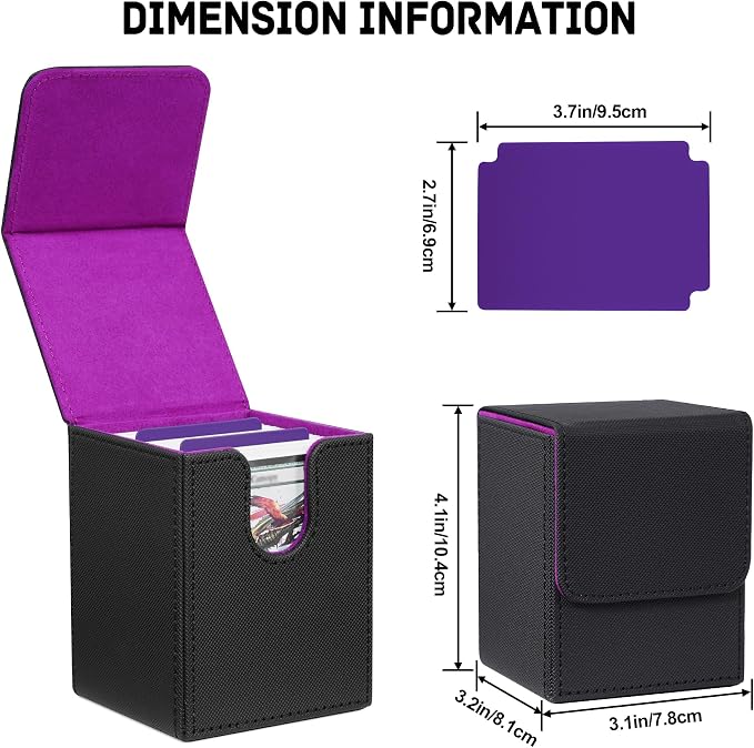 ZLCA Card Deck Box for Trading Cards,PU Leather Magnetic Card Storage Box Fits for TCG CCG Magic Game Cards(Black Set)