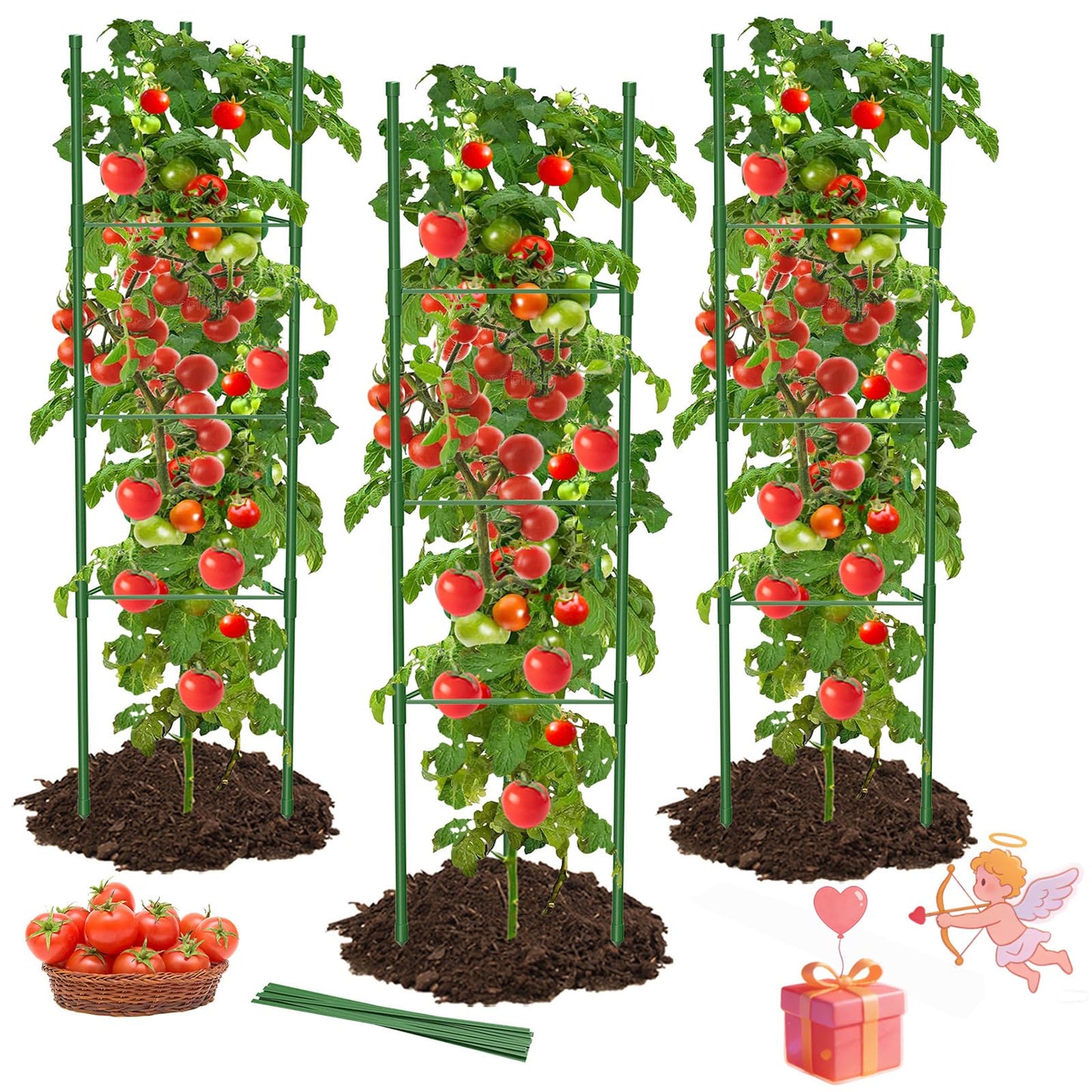 MYMULIKE 3 Pack Tomato Cages for Garden, 51in*13in Adjustable Tomatoes Plant Stakes Support Cages Trellis, Garden Trellis for Vegetable Flowers Fruits Climbing Plants- 20 Binding Wires Included