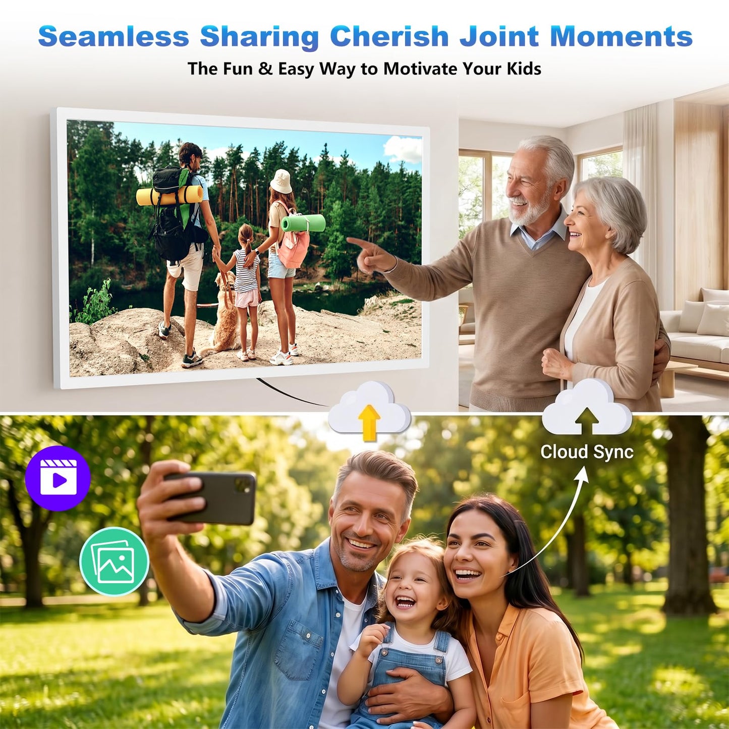 27" Digital Calendar Picture-Frame for-Wall-Planner – Touchscreen Electronic Calendar for Family Meal Schedules, No Subscription, Sync Online Cal, Chore Charts, Star Reward, Wall Mounted, Gift for Dad