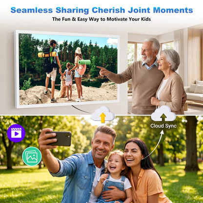 32" Digital Calendar Chore-Chart for-Wall-Planner - Interactive Touchscreen Display Electronic Calendar Picture Frame, Star Reward, Sync Google iCloud Outlook Calendar, Gifts for Mom, Wall Mount White
