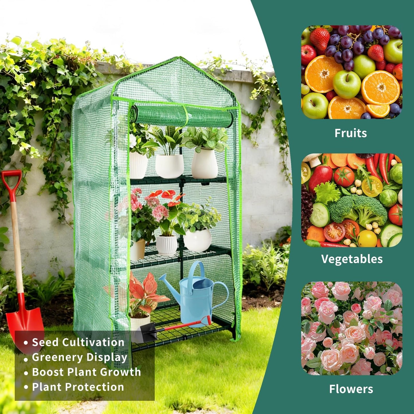 GreenGiggle 3 Tier Mini Indoor Greenhouse,27"x19"x49" Greenhouse for Indoors&greenhouses for Outdoors with PE Cover and Roll-Up Zipper Door
