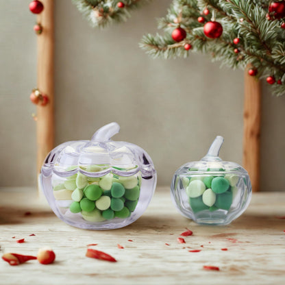 Crystal Pumpkin Jar with Cover, Glass Decorative Wedding Candy Bowl Snack Candy Dish Storage with Lid Organizer Canisters Home Decor Fall Thanksgiving Halloween Party Centerpieces (S, Transparent)