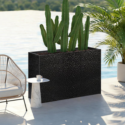 BAYN 32x12x24 Inch Rectangular Metal Planter Box – Black Hand-Hammered Metal Planter with Pre-Drill Holes, Heavy Duty Outdoor Garden Planter for Patio, Porch, Yard