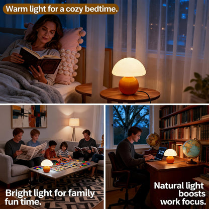 O-FarFarm 3-Way Dimmable Orange Mushroom Lamp - Plug Powered Small Desk Table Lamp with Dimmable Ambient, Night Light for Bedroom, Office,Nursery,Home Living Room Decor, Gift for Kids Teens & Adults