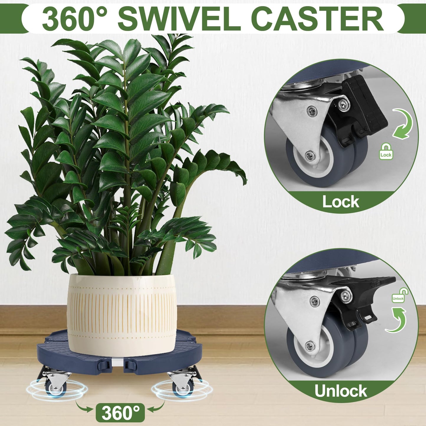 Plant Caddy Stand with 360° Wheels Adjustable 15-22 Inch Rolling Plant Stand Heavy Duty Large Plant Cart Dolly with Casters 440lbs Capacity for Large Planter, Garden Pot, Flower Pot, Blue, 1 Pack