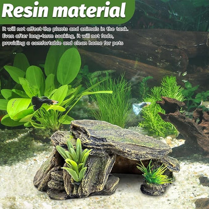 PINVNBY Small Fish Tank Decorations (Size: 5.5 x 2.9 x 2.9 inches), Resin Rock Aquarium Decorations Fish Cave or Reptile Hide to Rest Play Breed, Suitable for Small Betta Humid Gecko Tortoise