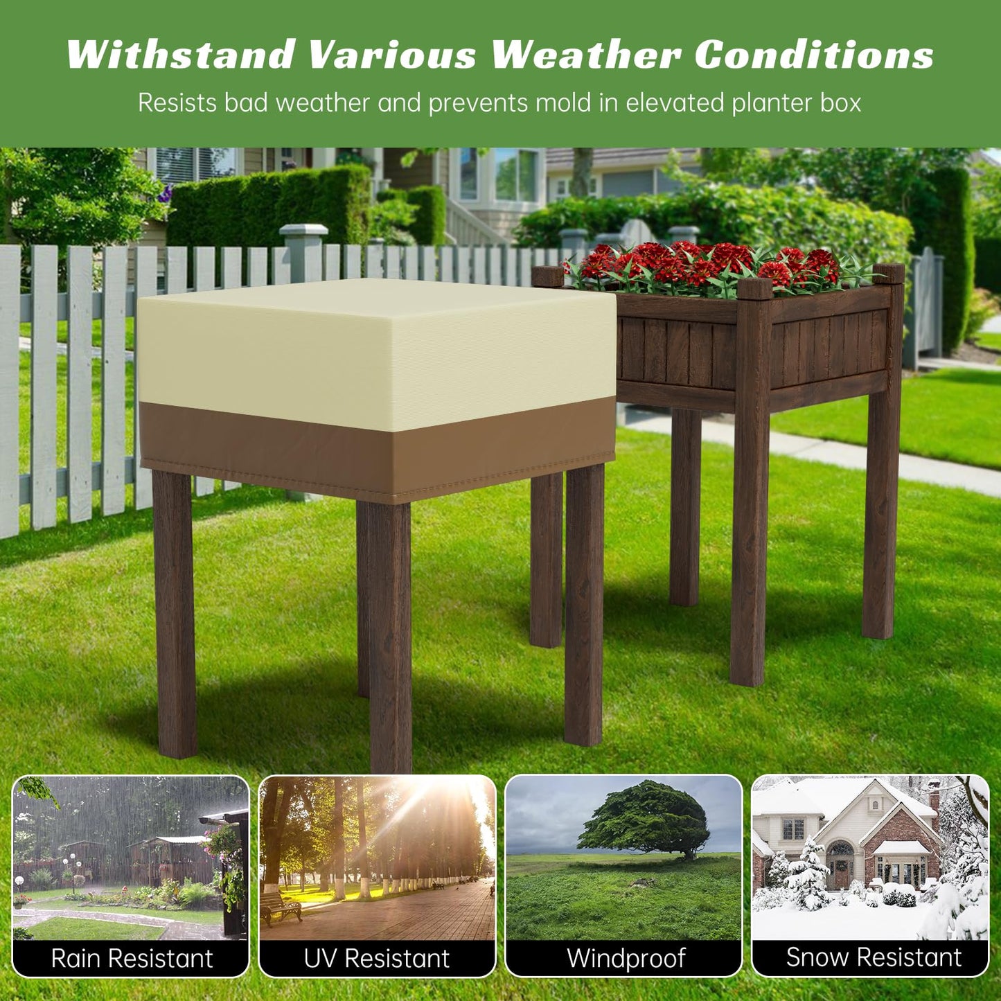 Decoroca 2’x2’ Planter Boxes Cover - Garden Covers for Raised Beds with All-Natural 600D Nylon & Water-Resistant Coating - Winter Plant Covers to Withstand Weed Seeds, Heavy Rain & Snowfall