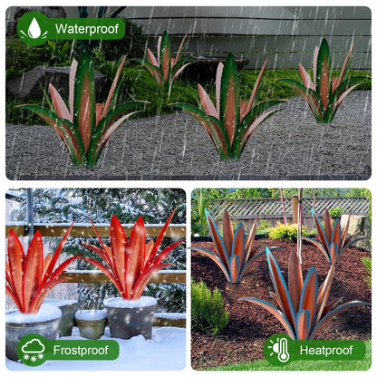 TOMBABY Enlarge Thickened Wind Resistant Metal Agave Garden Art Metal Plant Country Sculpture Statue Outdoor Decoration Agave Metal Plant Courtyard Garden Lawn Ornament Gift (1, 12 Leaves Blue)