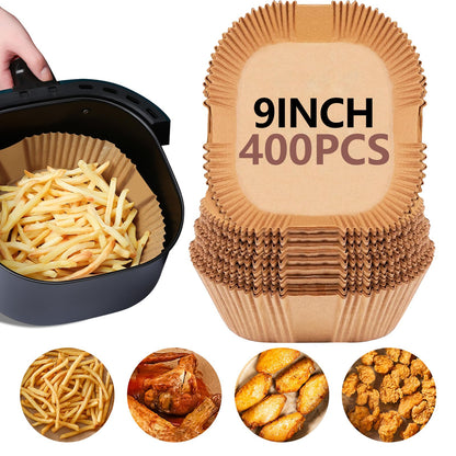UBeesize 9-Inch Air Fryer Parchment Liners - 200 Pack, Square Non-Stick Disposable Paper Sheets for Microwave & Air Fryers, Unbleached Baking Sheets (8-Inch Base)