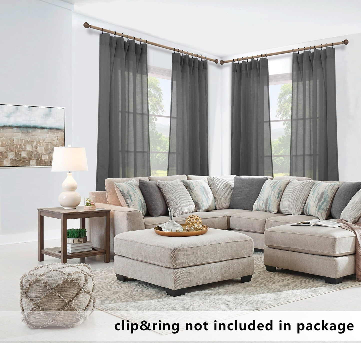 Dark Gray Curtains 108 Inches Long for Living Room Set of 2 Rod Pocket Elegant Faux Linen Textured Drapes Semi Sheer Light Filtering Curtains for Large Windows Patio 52x108 Inch Length Charcoal Grey