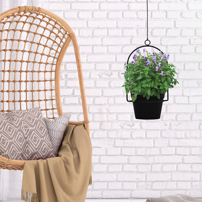 Gardzen 3 Packs Hanging Pots for Plants Outdoor & Indoor, Black Hanging Planter, Pot Hangers for Plant Flower