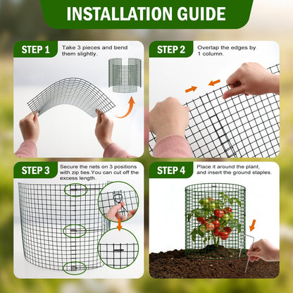 Uyittour 10 Pack Plant Protectors from Animals, 12" x 12" Round Metal Wire Garden Plant Cages to Keep Animals Out, Rabbit Proof Protection for Vegetables & Flowers with Stakes, Zip Ties & Gloves
