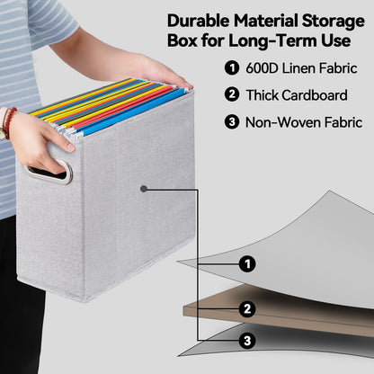 ComfortKeeper 4 Packs Letter Size File Organizer, File Folders Organizer, Fabric Storage Box, Collapsible Paper Organizer with Metal Handle, Smooth PVC Rails, Only Box (Light Gray)
