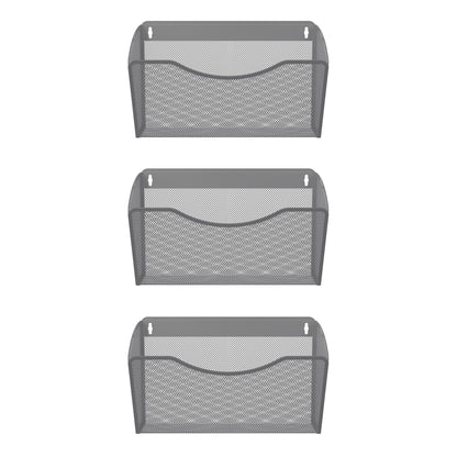 EasyPAG Wall File Organizer 3 Pack, Hanging File Organizer Wall Mount, Metal Mesh Folder Holder for Letter/A4 Papers, Mail Sorter for Office, Classroom, Home, Silver
