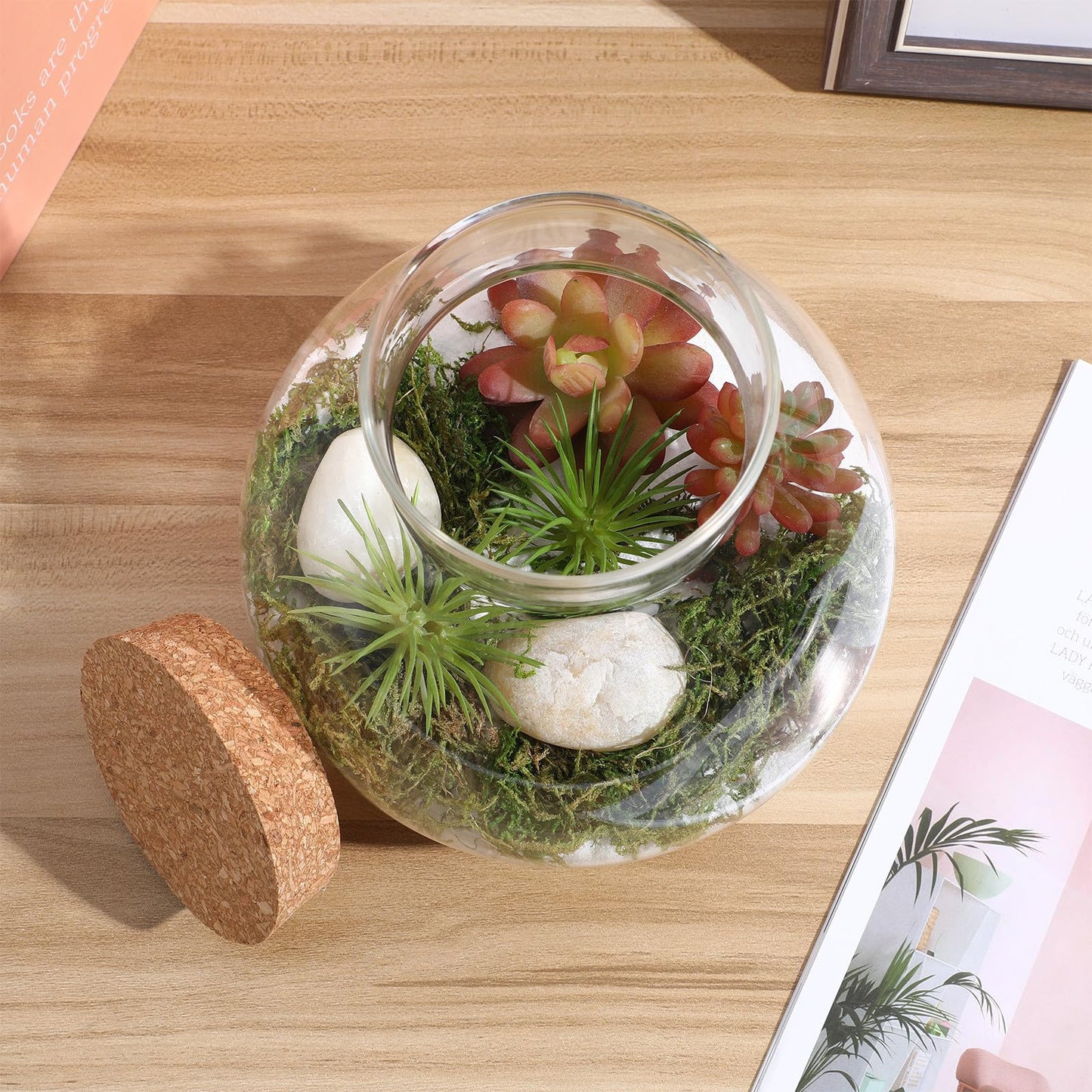 SEWACC Glass Terrarium Jar with Cork Lid, 6 Inch Round DIY Microlandscape Bottle for Plant Terrarium Decor and Airtight Storage, Home Office Kitchen Use