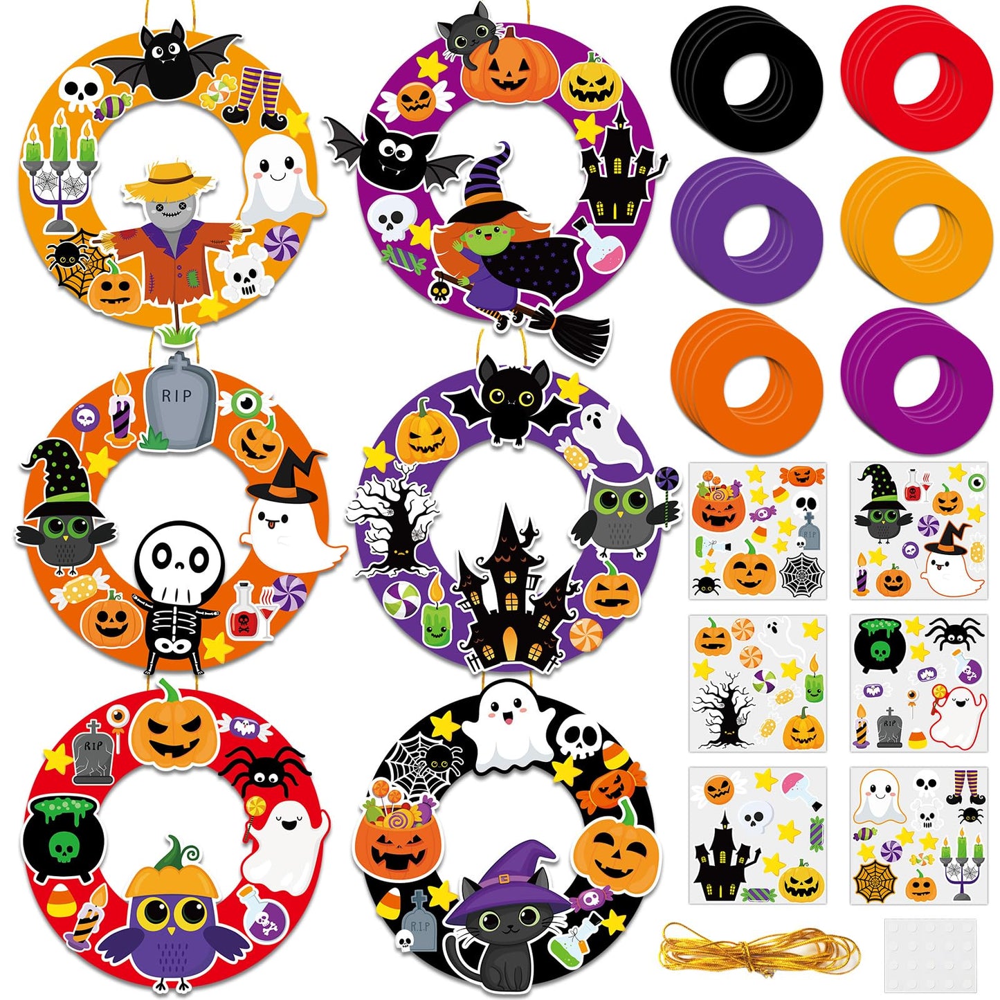 36 Sets Halloween Wreath Craft Kits DIY Hanging Wreath Ornaments Halloween Paper Hanging Ornaments Make Your Own Pumpkins Ghost Witch Bats Paper Art Craft for School Home Party Decor Activities