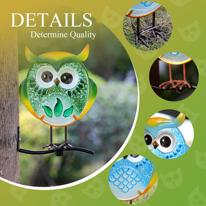 LEGIFO Owl Garden Decor for Outside, Stand & Tree Hugger Outdoor Owls Stakes Yard Art Set of 3, Funny Metal & Glass Stake Gifts for Grandma Mom Women
