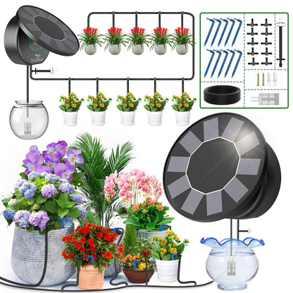 TRJZWA Solar Automatic Drip Irrigation System Kit, Auto Watering Kit for DIY Garden Watering System with 9 Timing Modes and Anti-Siphon Set，Indoor/Outdoor Garden, Balcony & Patio Irrigation System