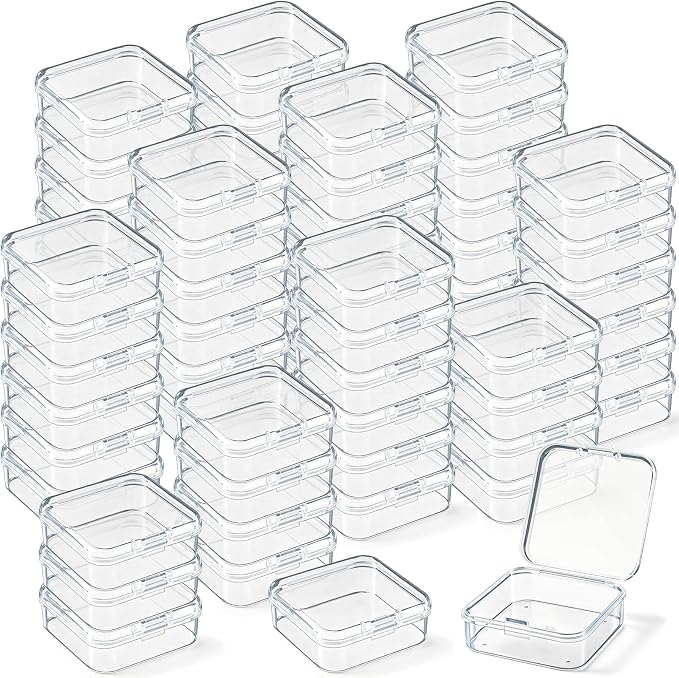 Jetec 60 Pieces Mini Plastic Clear Beads Storage Containers Box for Collecting Small Items, Beads, Jewelry, Business Cards, Game Pieces, Crafts (2.1 x 2.1 x 0.8 Inch)