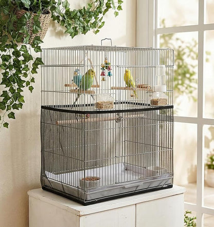 2 Pcs Bird Cage Seed Catcher, Bird Cage Seed Catcher Guard Nylon Net Cover, Adjustable 137.8-196.9 Inches Circumference (Black & White, XL)