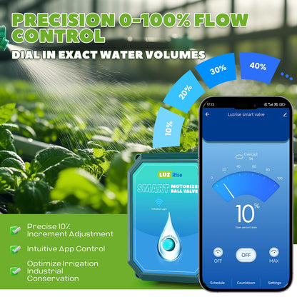 Luzrise Smart Motorized Ball Valve with Remote Control- Automatic Water Shut-Off, 0-100% Adjustable Flow, Programmable Timer, Real-Time Monitoring (Stainless Steel, DN15 (1/2''))