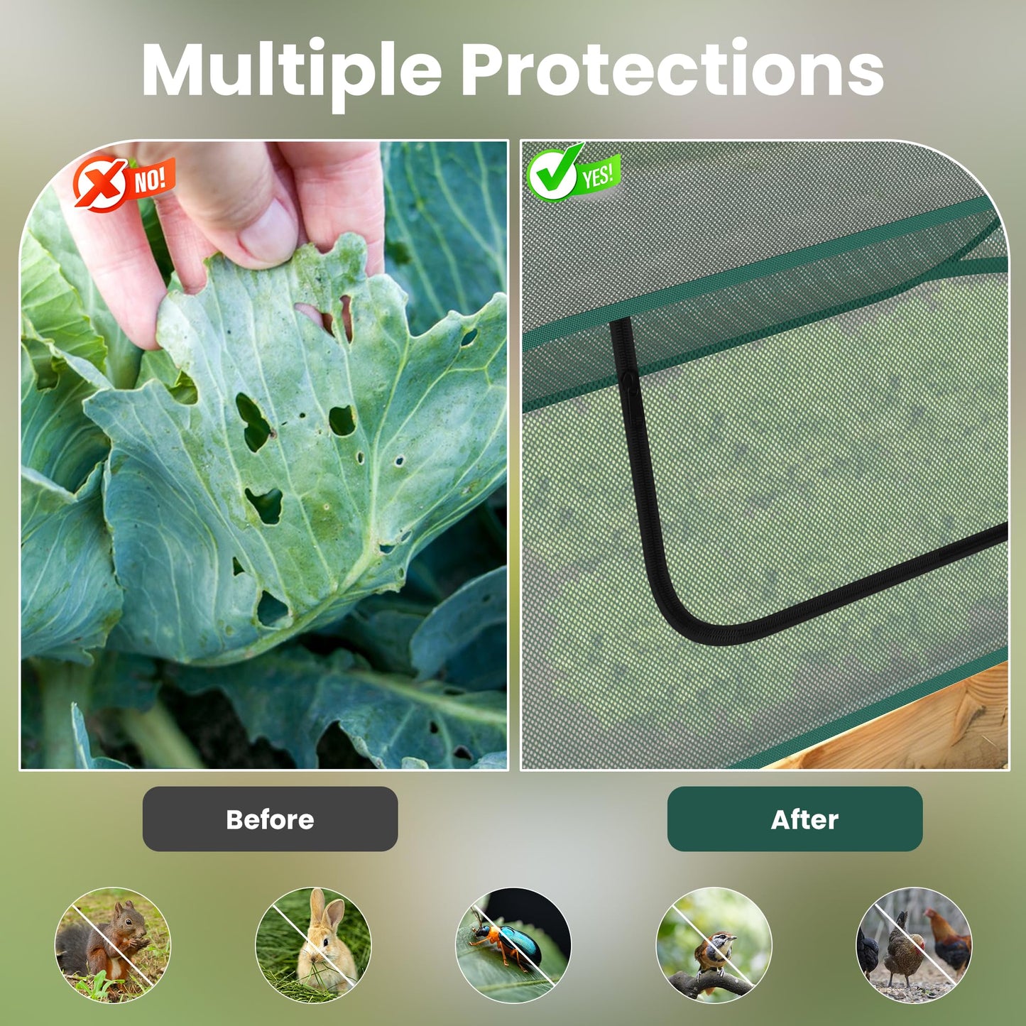 2-Pack Raised Garden Bed Covers, 45" x 22" x 17" Mesh Crop Cage, Pop-Up Plants Cover with 30% Shade Cloth for Seedlings Vegetables Fruits Flowers, Protects Against Birds Animals Pests with 16 Stakes