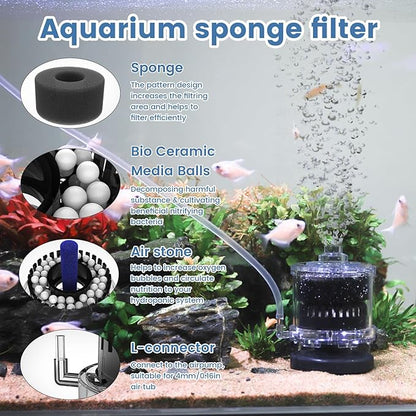 AQQA Aquarium Filter Air-Driven Fish Tank Sponge Filter for 20-110 Gallon Ultra Quiet Submersible Filters for Aquarium Corner Filter Bio Sponge Filters (Medium for 20-110 Gallon)