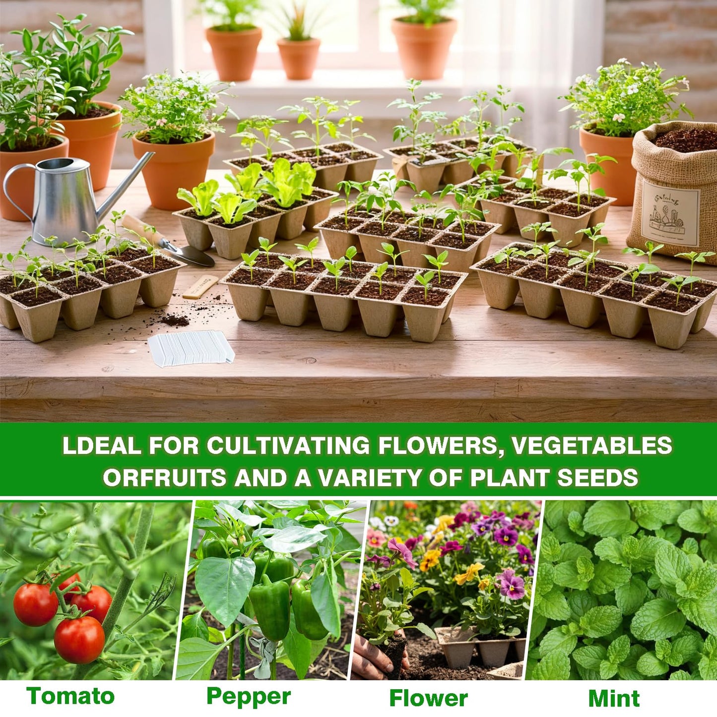 Kimdozee 360 Cells Seed Starter Tray, 36 Pack Germination Peat Pots with 100 Labels, Plant Starter Kit for Seedlings