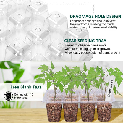 Tuidshui Seed Starter Tray with Grow Lights 5 PCS Kit Humidity Dome Adjustable Brightness Timer Controller 8 LED Seedling Trays with Tall Lid Mini Greenhouse for Staring Seedlings