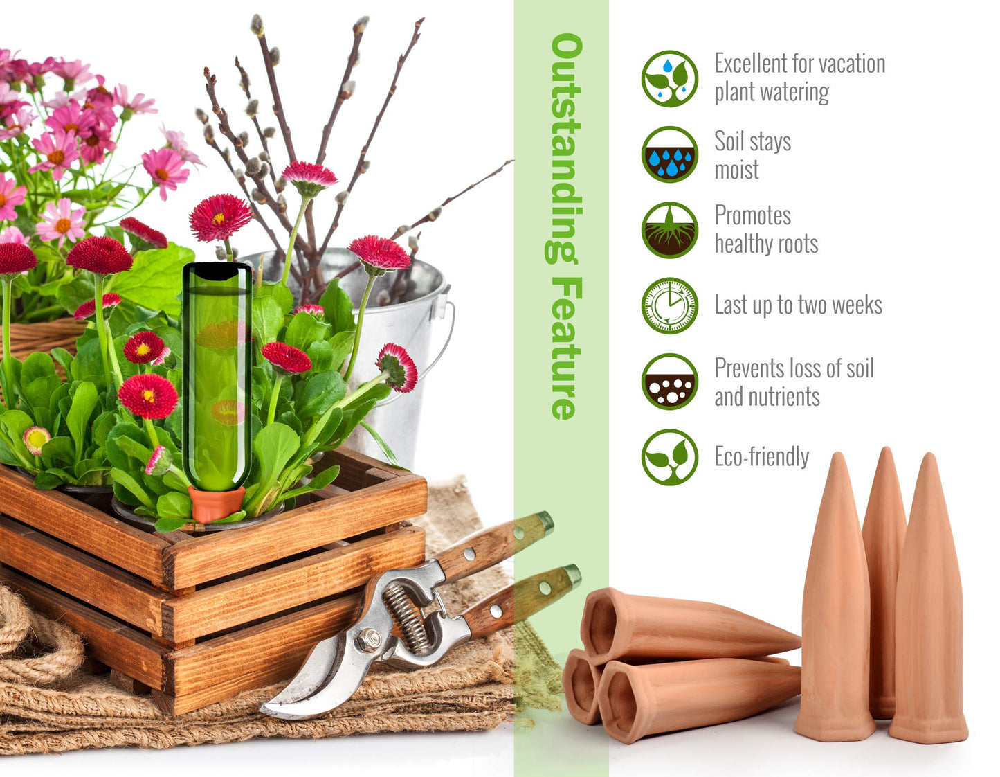 B SEPOR Ceramic Plant Waterer Set of 6 Pack Terracotta Self Watering Spikes,Wine Bottle Plant Watering Devices for Vacation (6Pack)