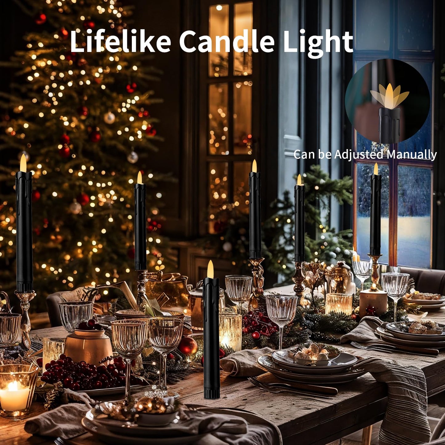 YBU Flameless Taper Candles with Remote 7 Inches Led Candle Sticks with Flickering Light Timer Dimmer Battery Operated Window Candles for Halloween Christmas Decoration (Black)