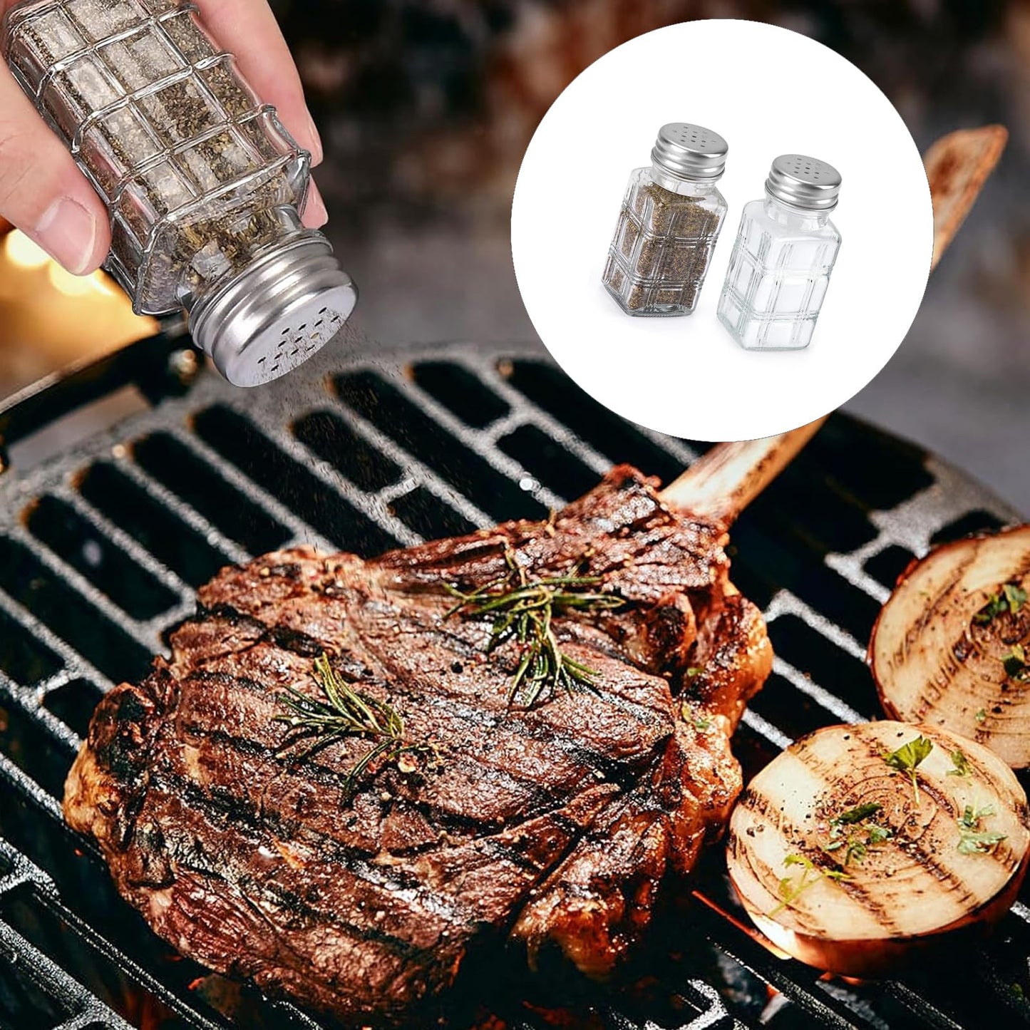 2Pcs Square Glass Condiment Jars for Cooking Baking Seasonings Organization Practical Salts Peppers Shaker Clear Seasoning Bottles