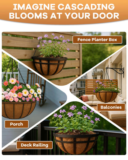 gardmate Coco Liners for Planters - Pre-Formed Coco Fiber for Plants Groove Design Hanging Basket Liners, Handmade Natural Coconut Fiber Pot Liners for Wire Baskets & Window Boxes (3)