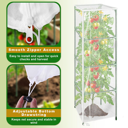 Cyrico Bird Netting Plant Cover for Tomato Cage, 3 Pcs Garden Mesh Cover with Zipper and Drawstring, Insect, Bird & Small Animal Protection Net for Vegetables, Fruits and Flowers, 59" x 17.7"