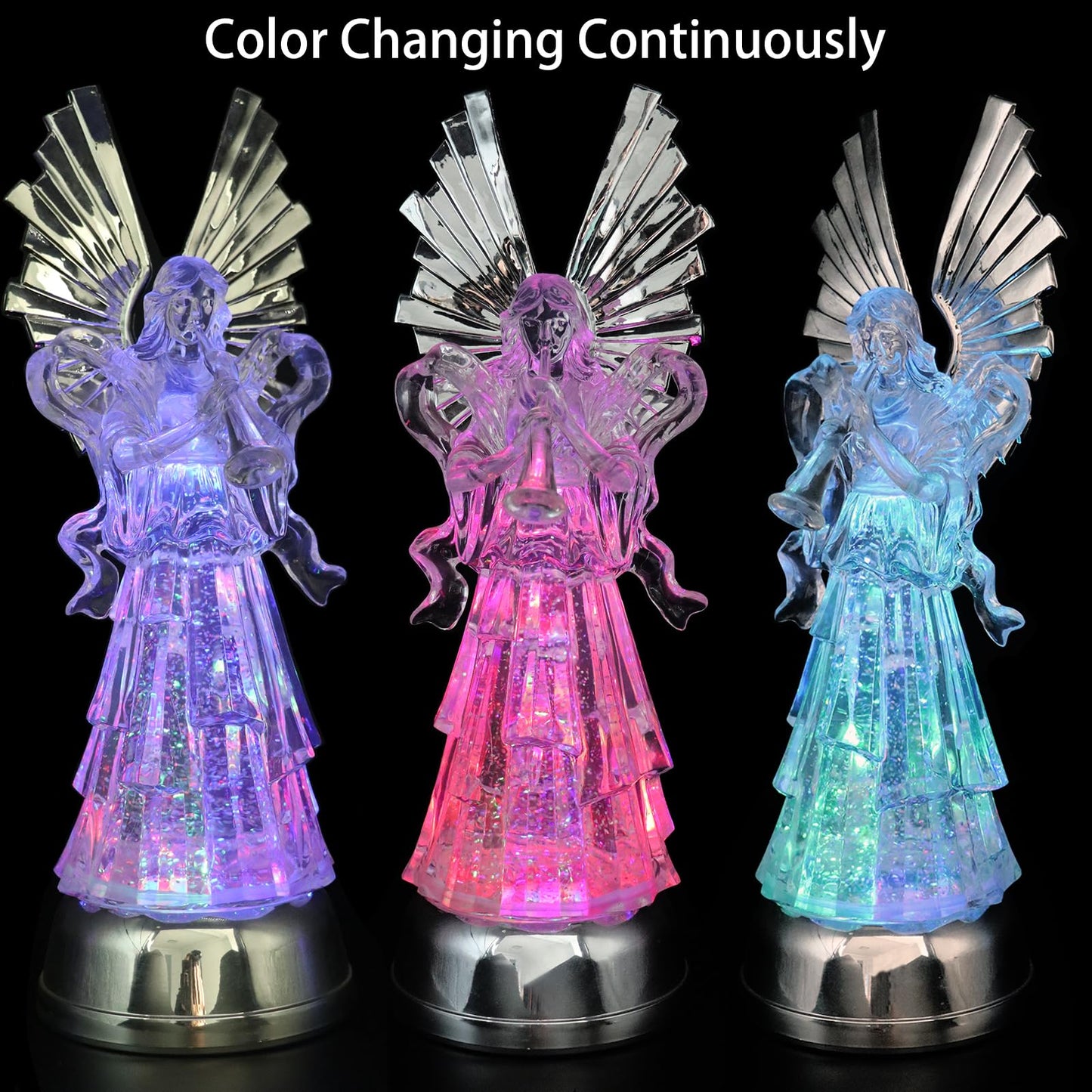 DRomance 14" Angel Snow Globe Lantern Battery Operated with 6 Hour Timer Color Changing LED Light Trumpet Angel Swirling Glitter Water Lamp Thanksgiving Christmas Holiday Decor Gift