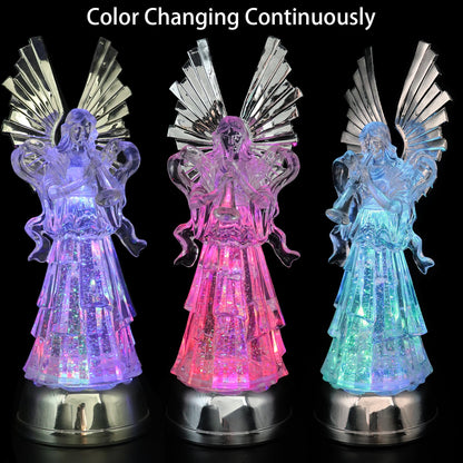 DRomance 14" Angel Snow Globe Lantern Battery Operated with 6 Hour Timer Color Changing LED Light Trumpet Angel Swirling Glitter Water Lamp Thanksgiving Christmas Holiday Decor Gift