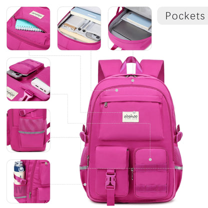 abshoo School Backpack for Girls Bookbag with Lunch Bag Teen Girls School Bag Travel Daypack (Hot Pink)