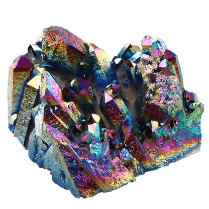 SUNYIK Rainbow Aura Titanium Coated Crystal Cluster,Quartz Drusy Geode Gemstone Specimen Figurine(0.4-0.45lb)