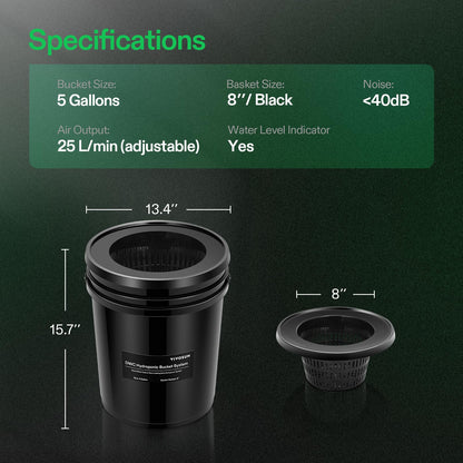 VIVOSUN DWC Hydroponics Grow System with Top Drip Kit, 5-Gallon Deep Water Culture, Recirculating Drip Garden System with Multi-Purpose Air Hose, Air Pump, and Air Stone (1 Bucket + Top Drip Kit)