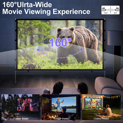 Shirtal Projector Screen with Stand,Portable 120 Inch Indoor Outdoor Projector Screen,16:9 4K HD Anti-Crease Movie Screen with Carry Bag for Home Backyard,Theater,Camping
