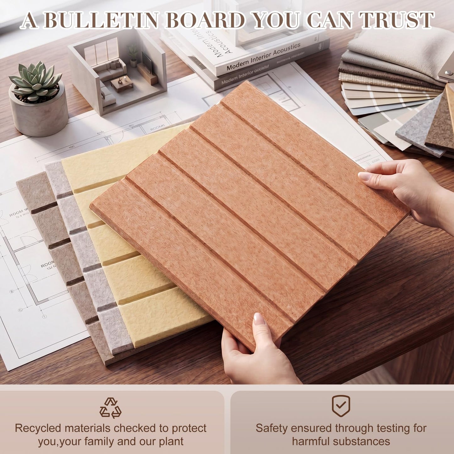 Chicplaid Large Felt Bulletin Board 48" x 36", Cork Board Alternative for Walls, 12 Pack Felt Wall Tiles with Self- Adhesive, Decorative Cork Boards Pin Bulletin Boards for Home Farmhouse Room Decor