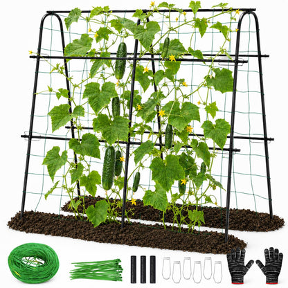 FOLLOOK Cucumber Trellis for Raised Garden Bed, Rustproof Metal Garden Arch Trellis for Climbing Plants Support Outdoor Fruit Grape Vine Vegetable Tomato Pole Bean Snap Pea Trellis, 48x48inch, Black