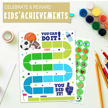 20 Sports Reward Chart with 432 Round Stickers, Incentive Behavior Chart for Kids at Home Classroom, Kids Routine Daily Chore Sticker Chart-B14