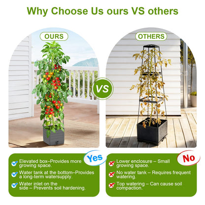2 Pack Raised Garden Bed Tomato Planter with Trellis, 57" Tomato Cage Plant Support Planters, Self-Watering Planter for Tomatoes Climbing Plants Vegetable Vine Flowers Outdoor & Indoor