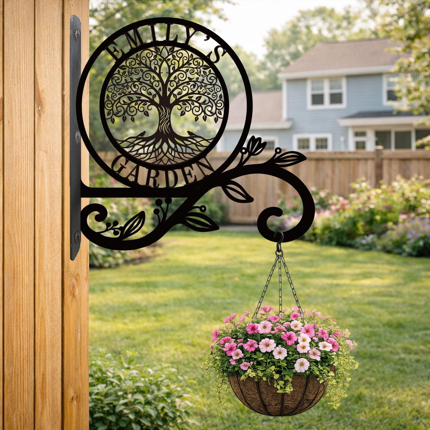 Personalized Tree of Life Metal Plant Hanger Custom Name Wall Hook for Hanging Plants Flower Basket Bird Feeder Wind Chime Garden Porch Outdoor Indoor Farmhouse Decor Mothers Day Housewarming Gift