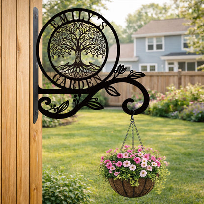 Personalized Tree of Life Metal Plant Hanger Custom Name Wall Hook for Hanging Plants Flower Basket Bird Feeder Wind Chime Garden Porch Outdoor Indoor Farmhouse Decor Mothers Day Housewarming Gift