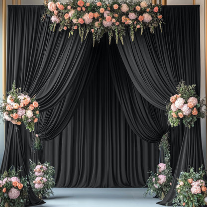 Wrinkle Free Black Backdrop Curtains for Parties, Polyester Photo Backdrop Drapes 2 Panels 5x8ft for Weddings Birthday Photography Background Parties Halloween Decor, 10ft x 8ft