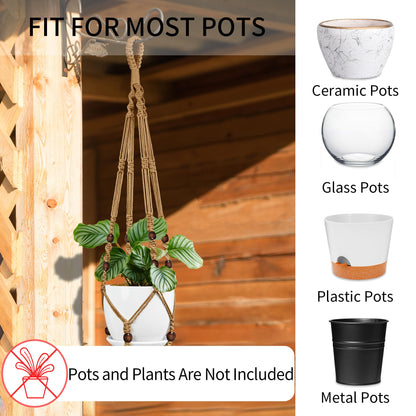 IDEEEPAN Macrame Plant Hanger - Fits 4 to 13 inches Pots for Indoor Outdoor, 35"/29"/23" Different Sizes Set, Brown (POTS NOT Included)
