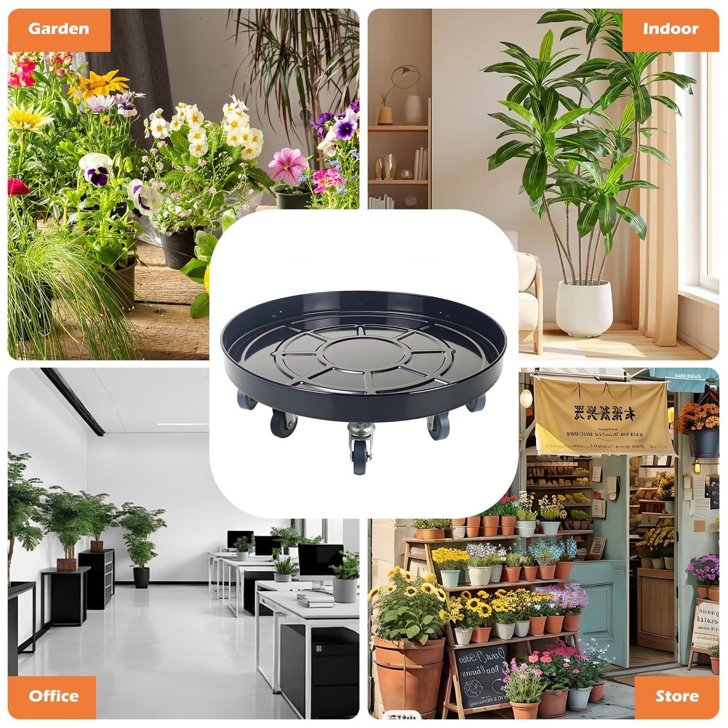 Uholan 20 Inch Heavy Duty Plant Stand on Wheels, Round Plant Caddy with Wheels for Indoor & Outdoor Use, Metal Rolling Tray for Potted and Small Furniture, Black