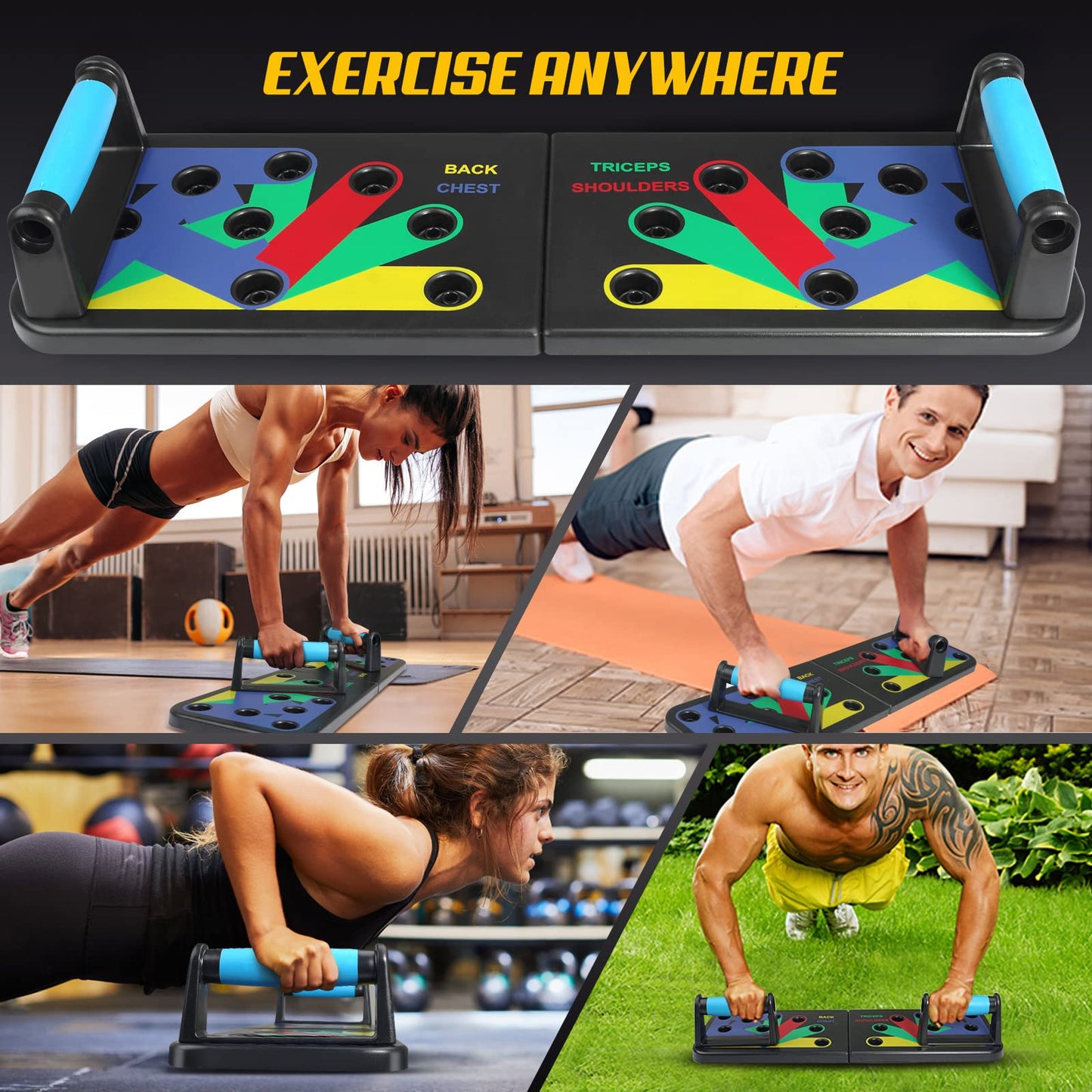 Solid Push Up Board 15 in 1 Home Workout Equipment Multi-Functional Pushup Stands System Fitness Floor Chest Muscle Exercise Professional Equipment Burn Fat Strength Training Arm Men & Women Weights